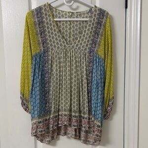 Zara Yellow and Blue Patterned Blouse
